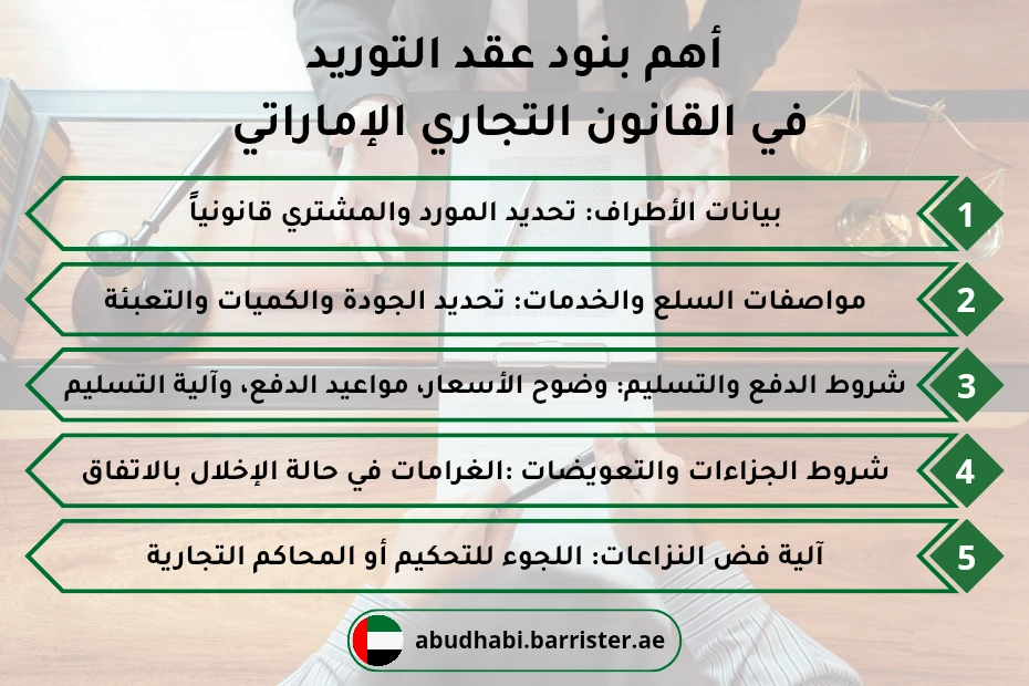 أهم بنود عقد التوريد في القانون التجاري الإماراتي